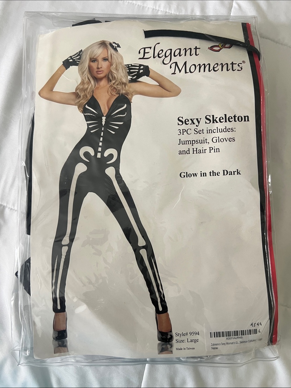 Elegant Moments Black & White Glow Skeleton Jumpsuit Set